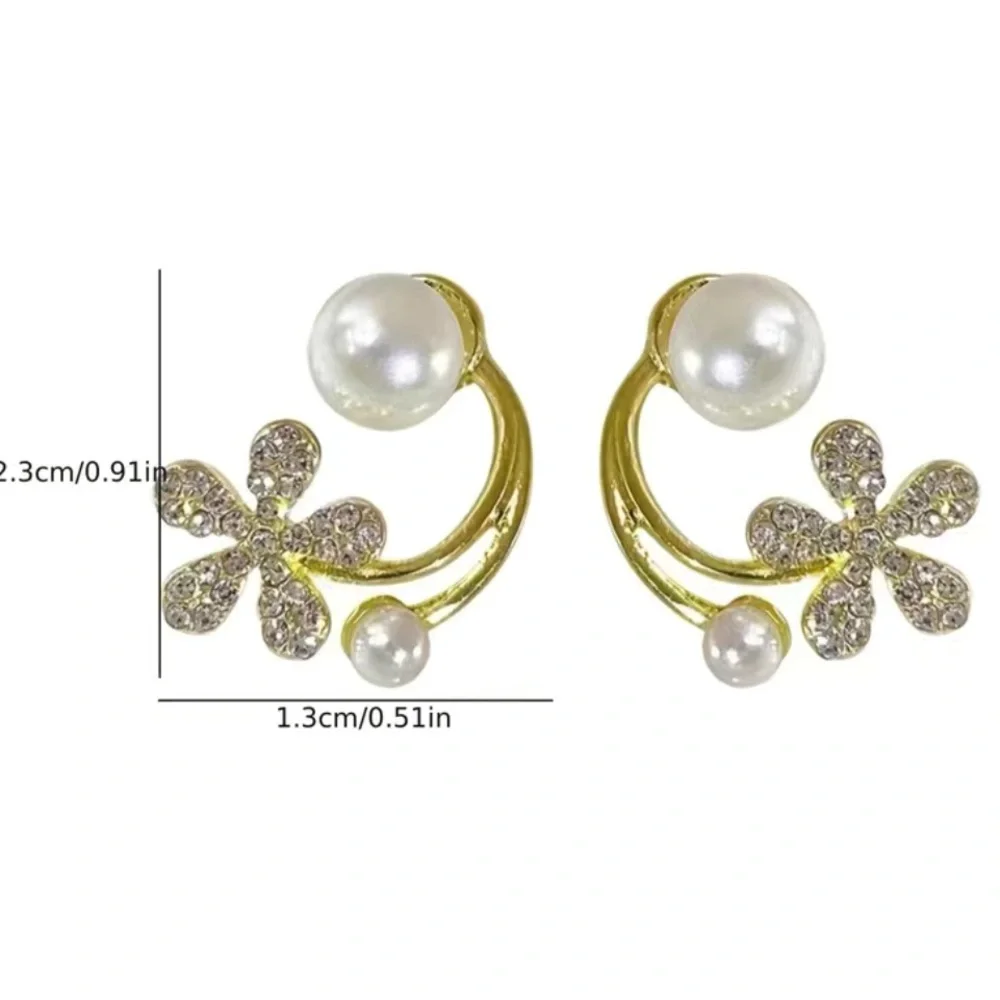 NWT Golden faux-pearl zircon flower elegant ear-climber two-ways new with tags